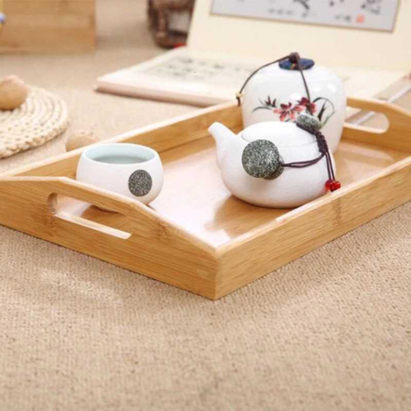 Wide Bamboo Organizer Tray Storage Bin with Handles for Cutlery Serving Spoons Cooking Utensils Teapot Teacup Y251129