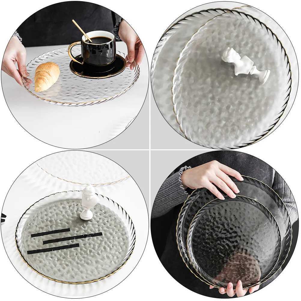 Luxury 1Pcs Gilt Dish Transparent European Style Steak Plate Elegant Simple Food Plate Dinner Tableware Dish Y251129