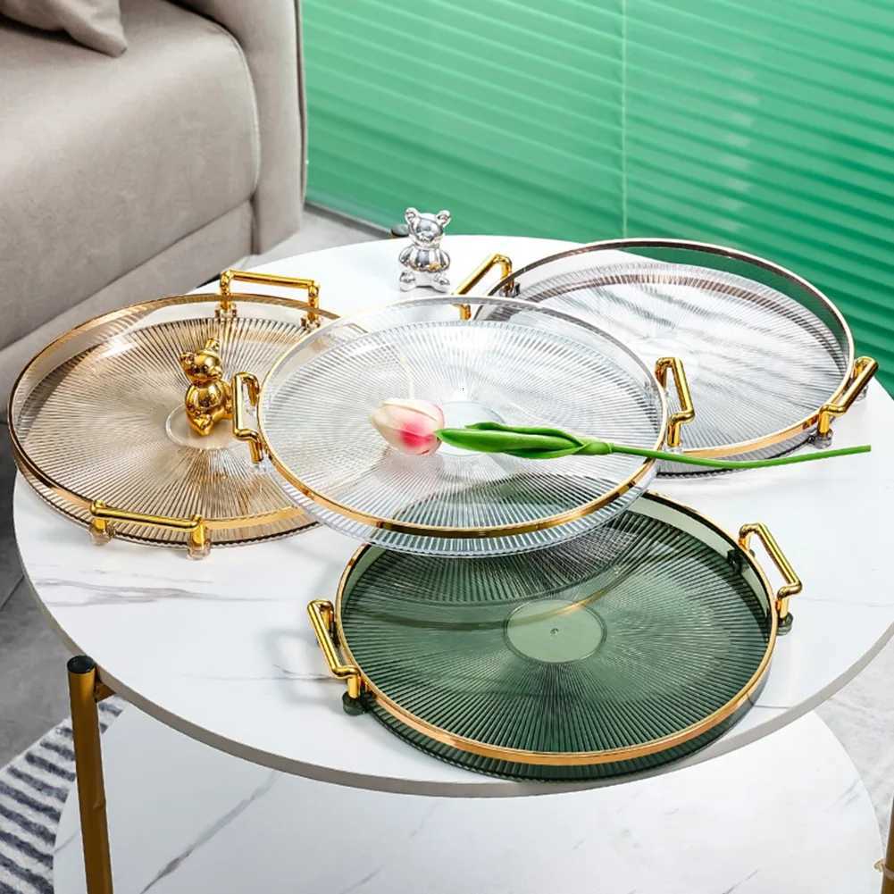 Luxury Storage Tray With Golden Handle Household Tea Dessert Fruit Storage Tray Plate Dinner Plate for Living Room Kitchen Y251129