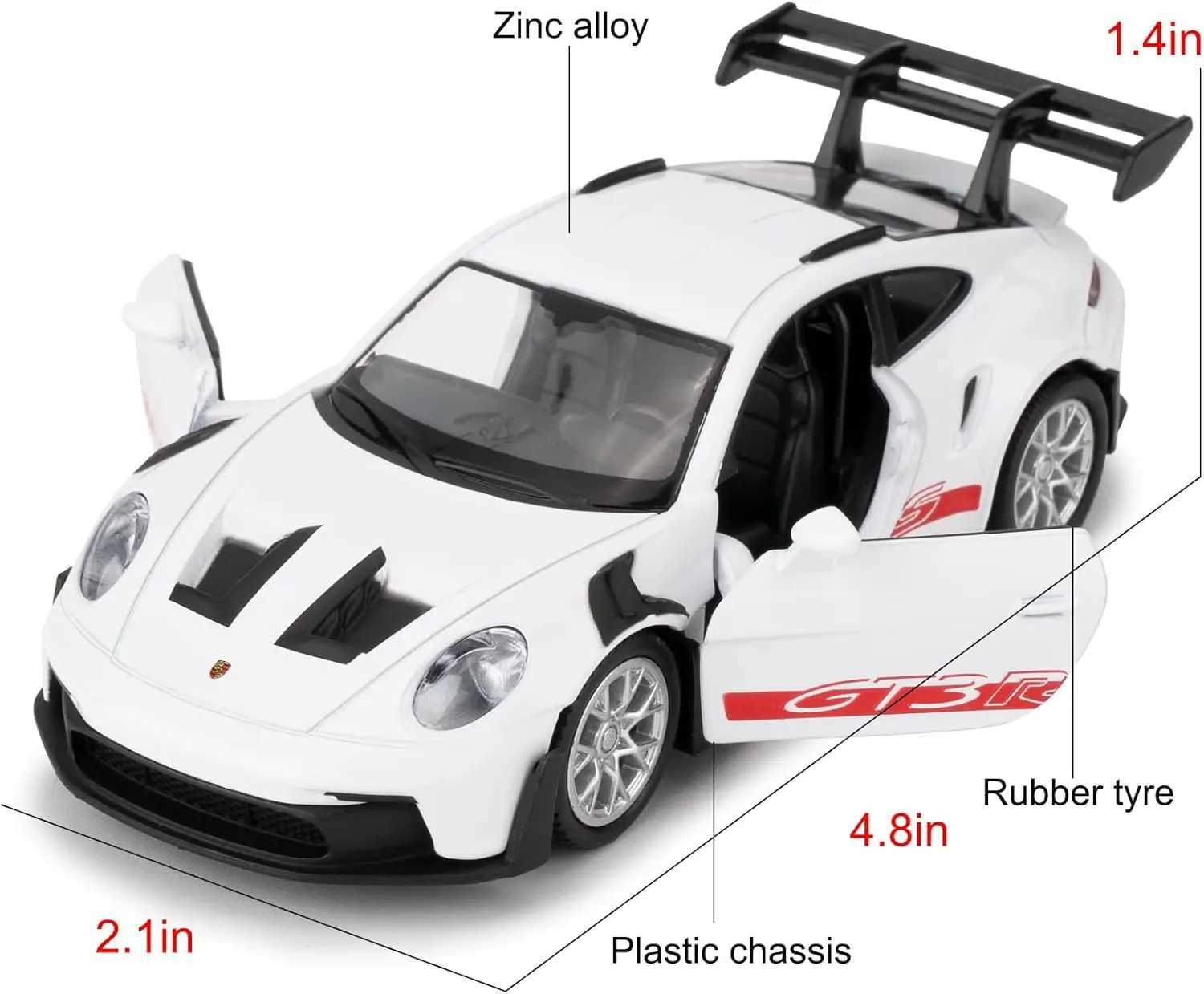 136 Porsche 911 GT3 RS Car Model Diecast Pull Back Model Toy Car Doors Open Collection Kids Toy for Aged 3 and up Gift J251129