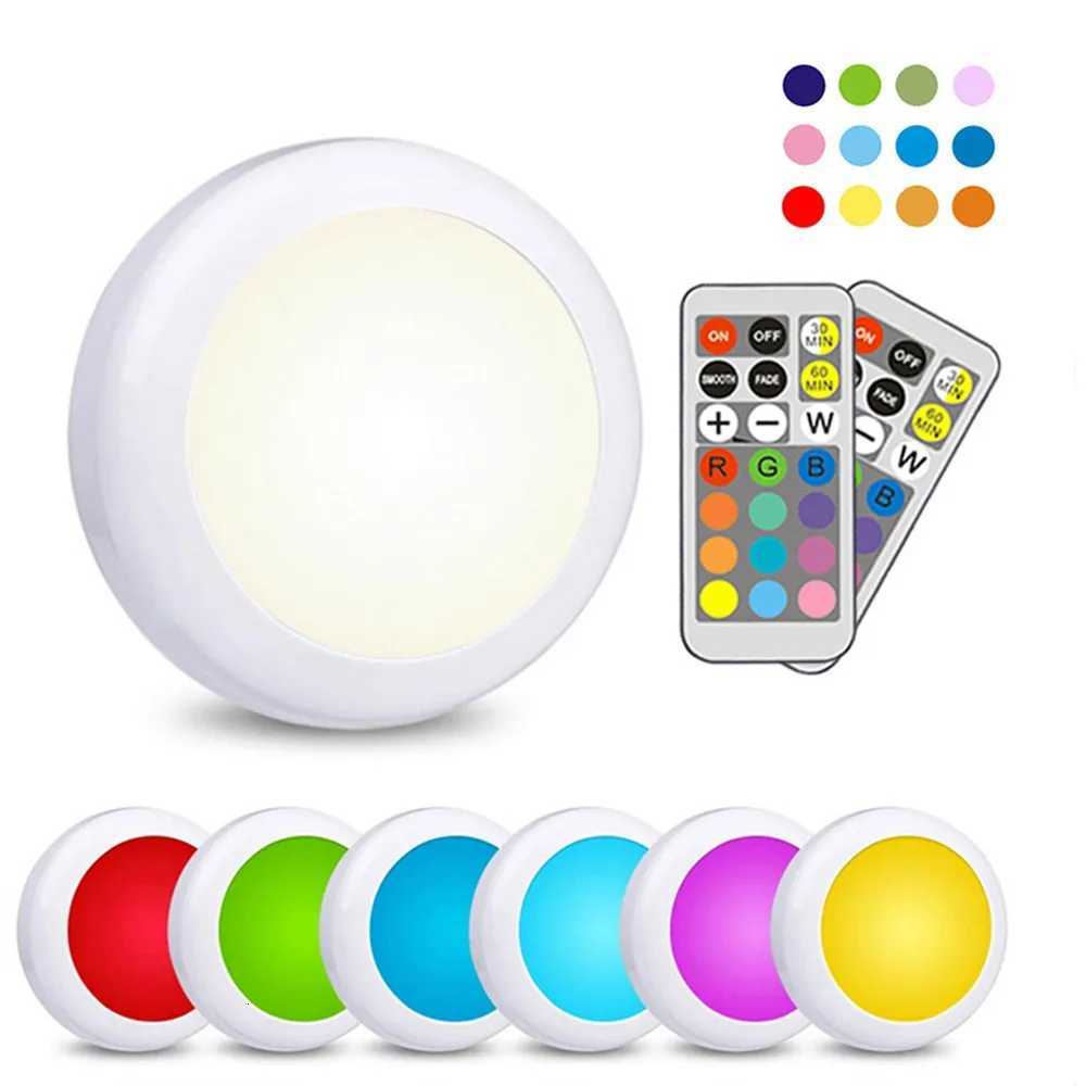 LED Cabinet Light RGB Puck Lamp Remote Control Battery Powered Dimmable Kitchen Under Cabinet Closet Light Nightlight Multicolor M251129