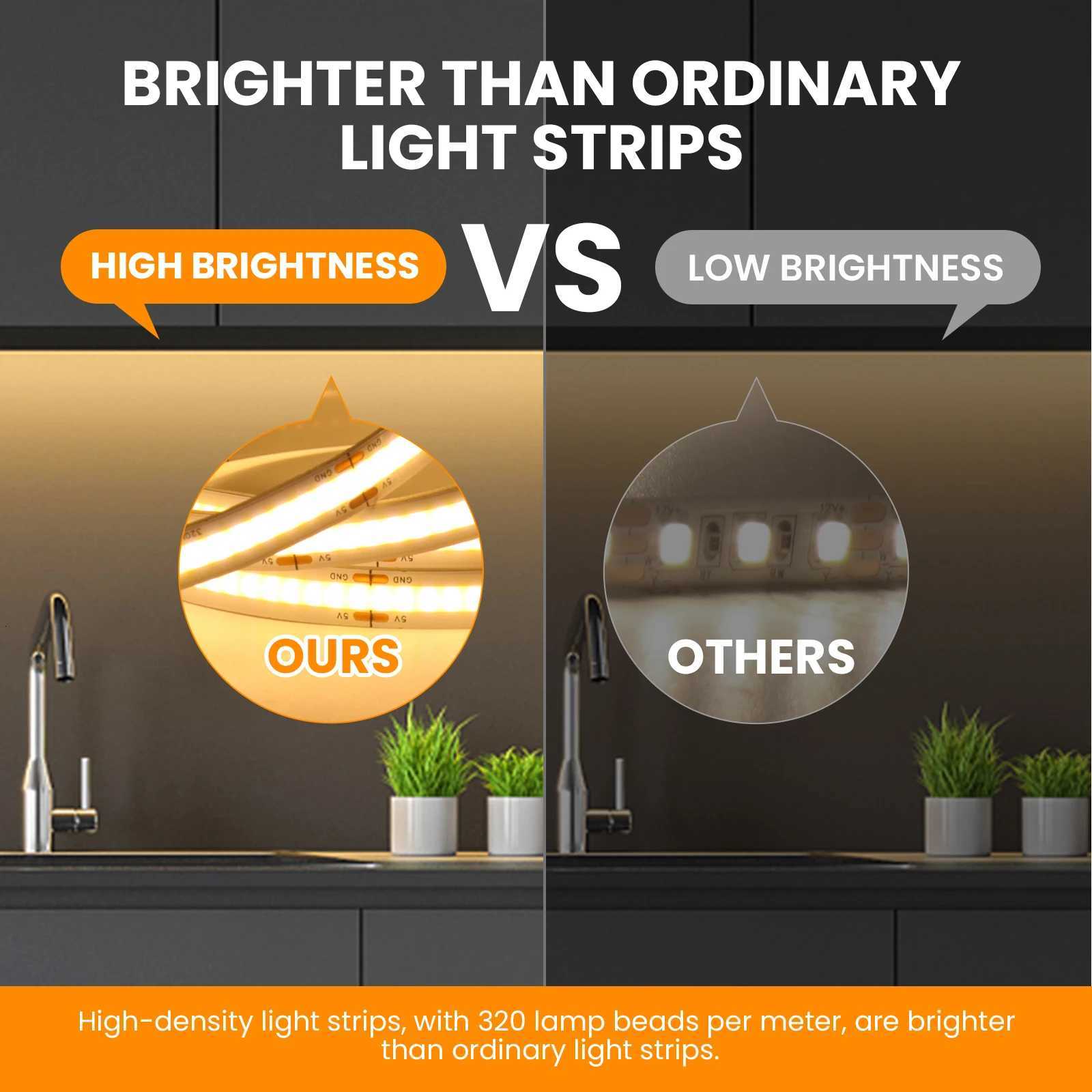 3AA Battery Box 5V COB Led Strip 320LEDs/M 8MM PCB For Room TV Backlight Flexible Tape Light Ice Blue/Red/Green/Pink/White/Warm M251129