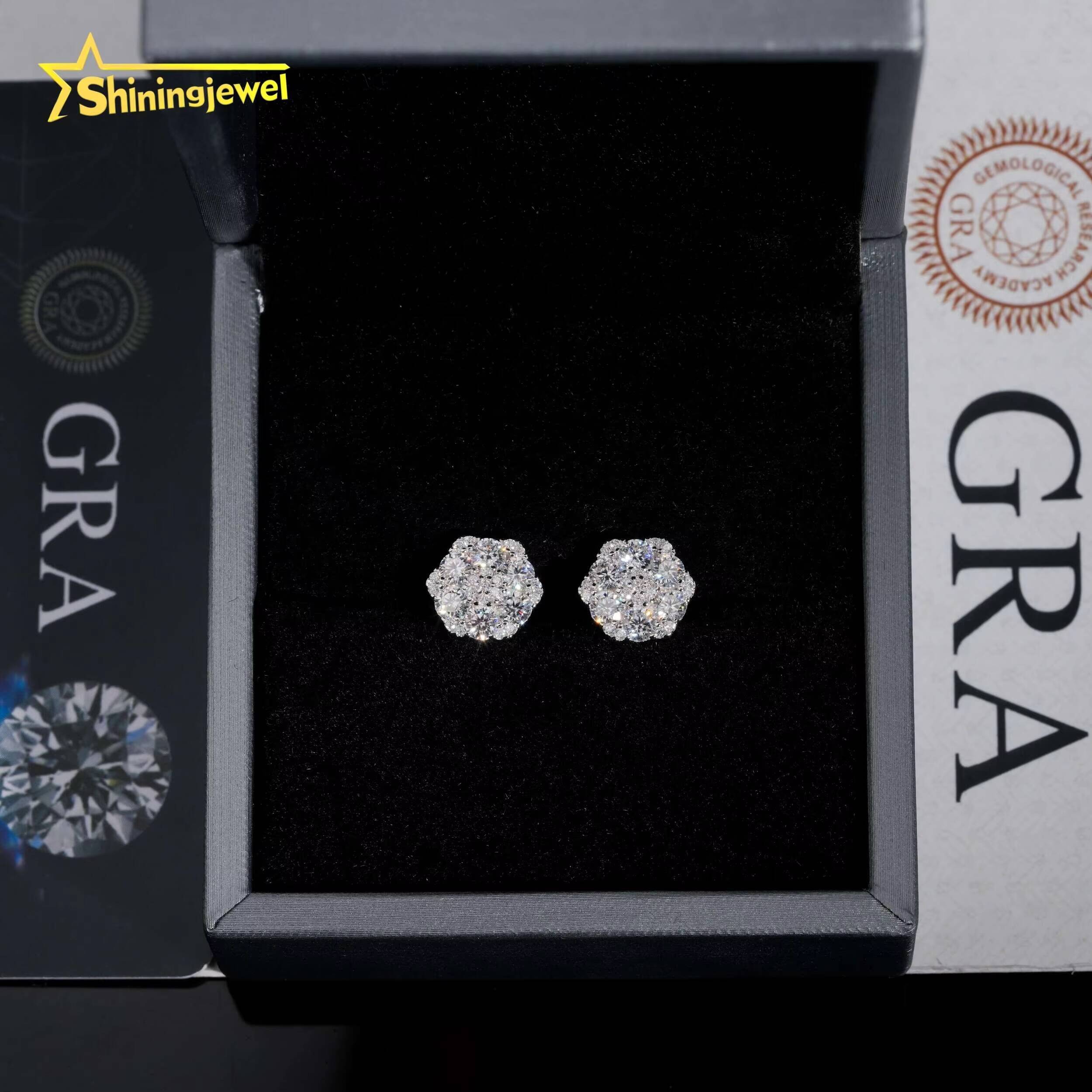 GRA Certificated Factory Price Iced Out 925 Silver Screw Back Stud Moissanite Diamond Earrings