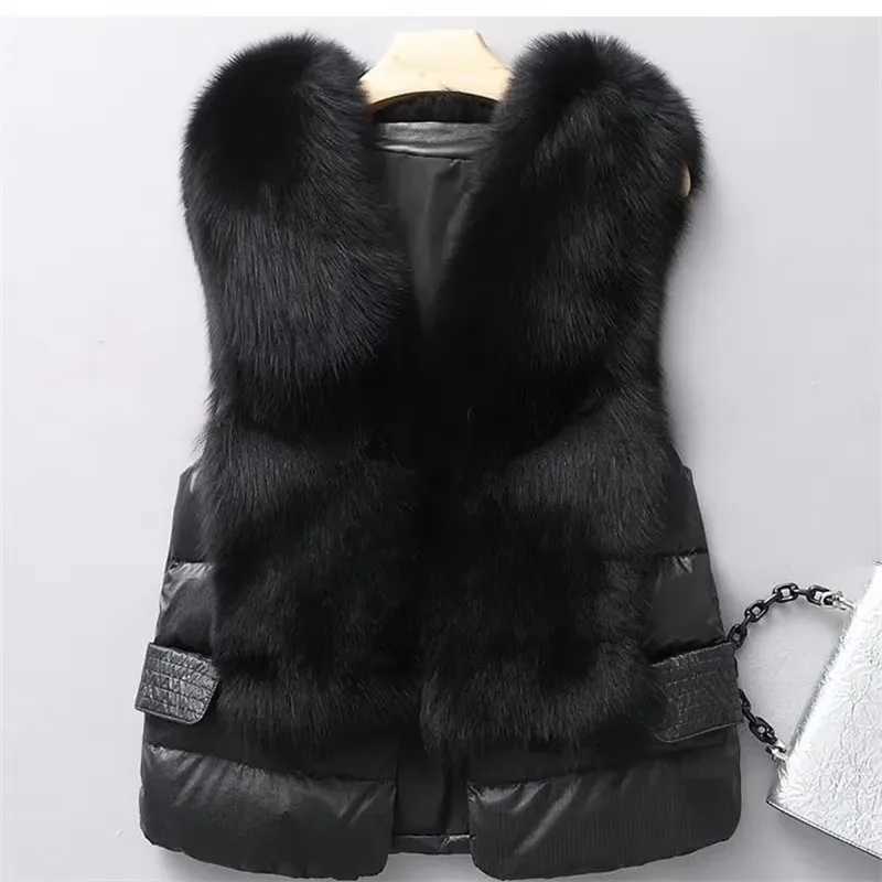 New Autumn Winter Short Sleeveless Down Jacket Women Iimitation Fox Fur Vest Coat Female Cotton Waistcoat Casual Tops OuterwearT251129