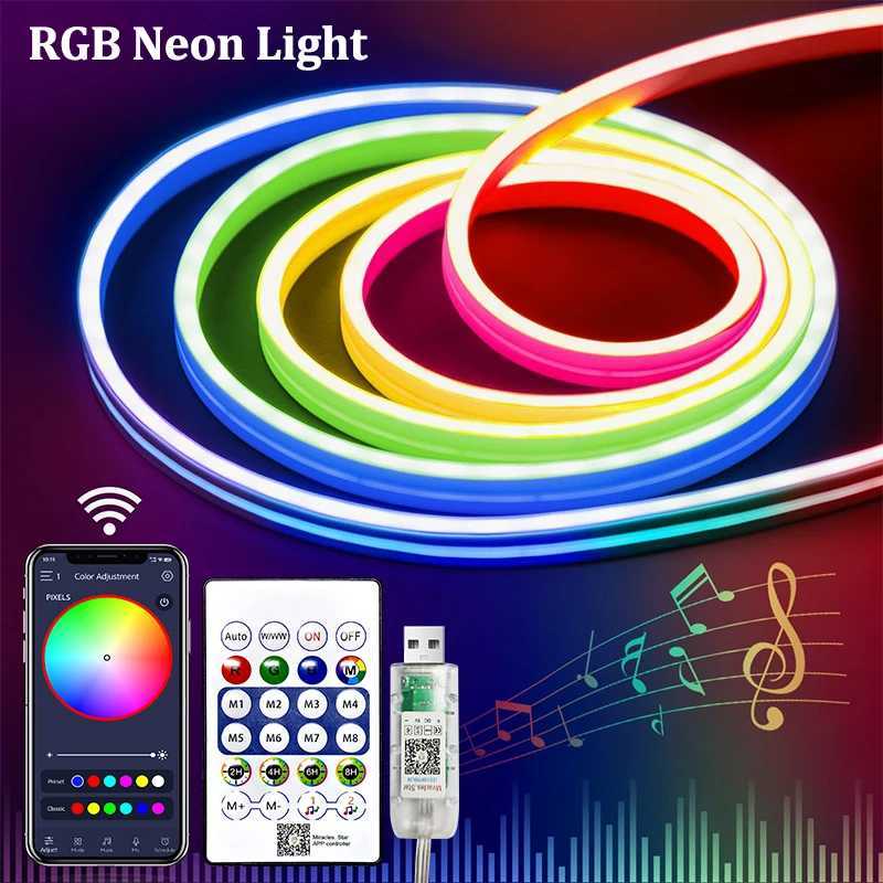 5v RGB Neon LED Strip Lights 1/2/3/4/5M USB Flexible Silicone Waterproof Neon Light With Bluetooth Remote Control for Home Game M251129