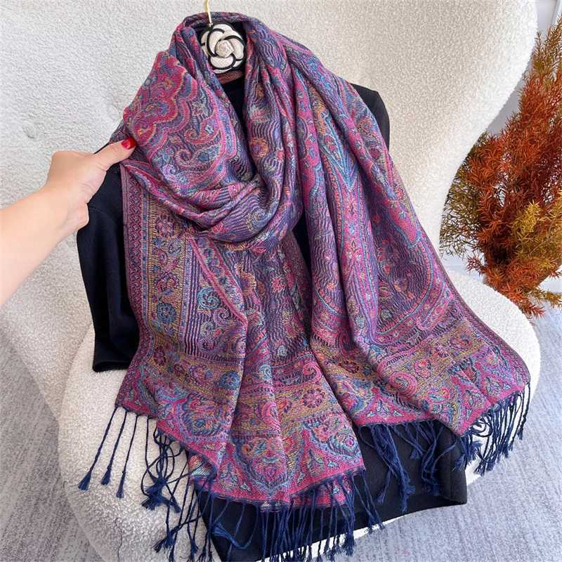Thicken Embroidery Cashmere Winter Scarves Women Pareo Cape Warm Muslim Shawl Chunky Headscarf Wrap Ladies Elegant Poncho Turban H260618