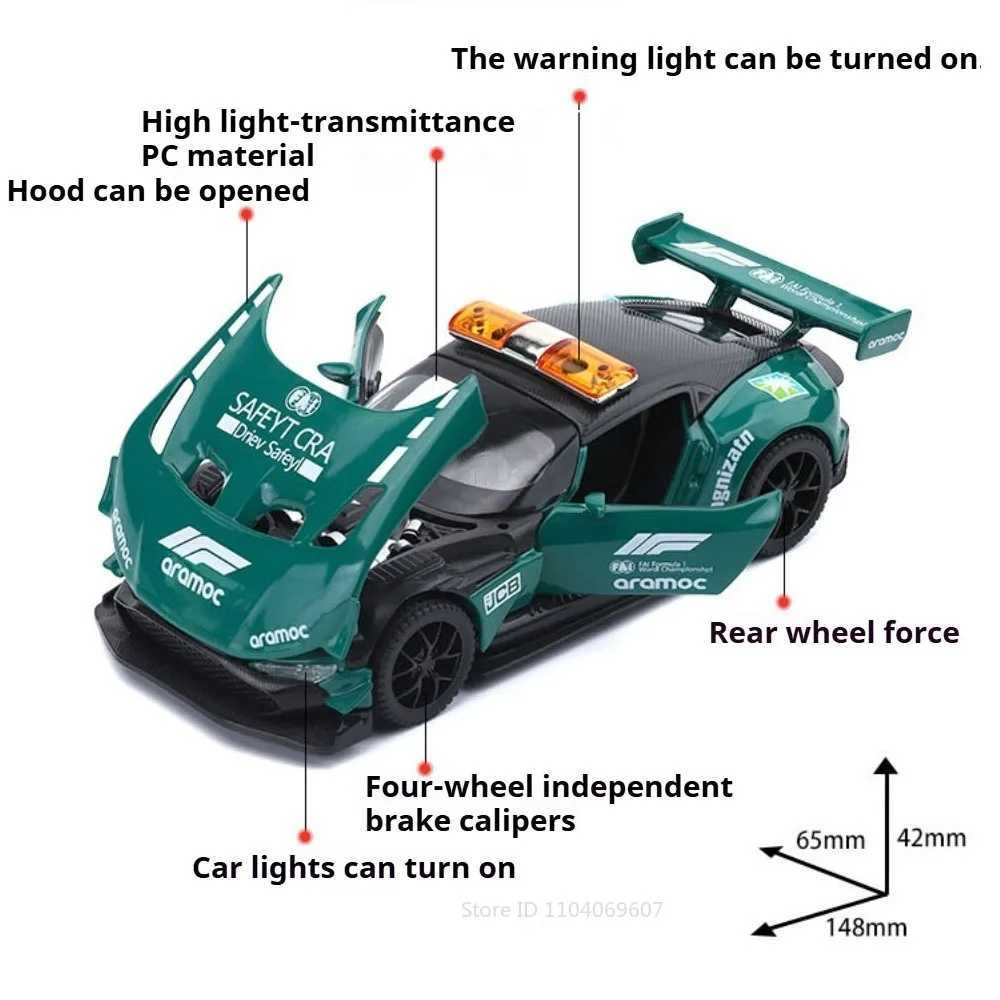 132 Scale Vulcan Safety Car DB12 Model Toy Metal Body Rubber Tires Sports Cars Models Sound Light Pull Back Toys Gift for Child J251129