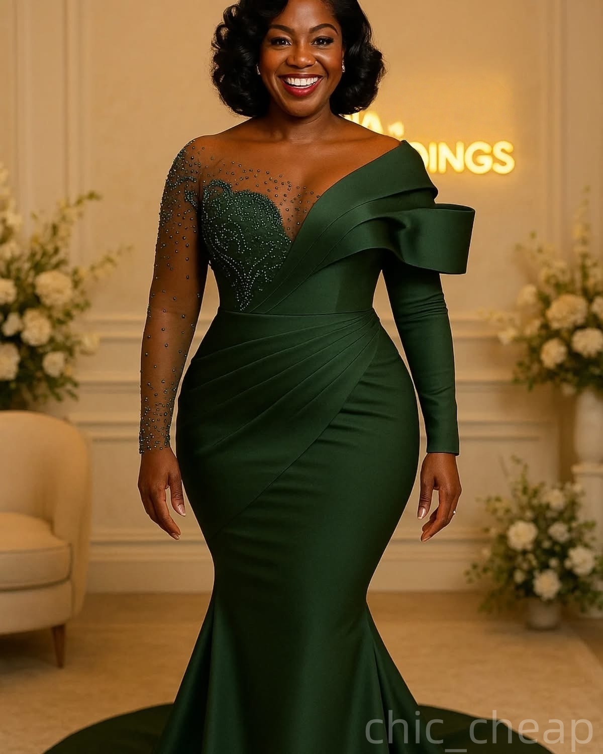 Simple Mermaid Plus Size Prom Dresses 2025 Lace Beaded Satin Full Sleeves Evening Formal Party Second Birthday Engagement Gowns Dress For Special Occa