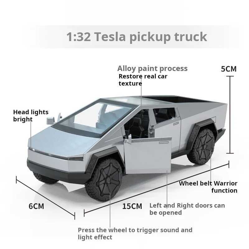 132 Cybertruck Pickup Alloy Car Model Diecasts Metal Toy Off-road Vehicles Sound and Light Simulation Collection Kids Gifts J251129