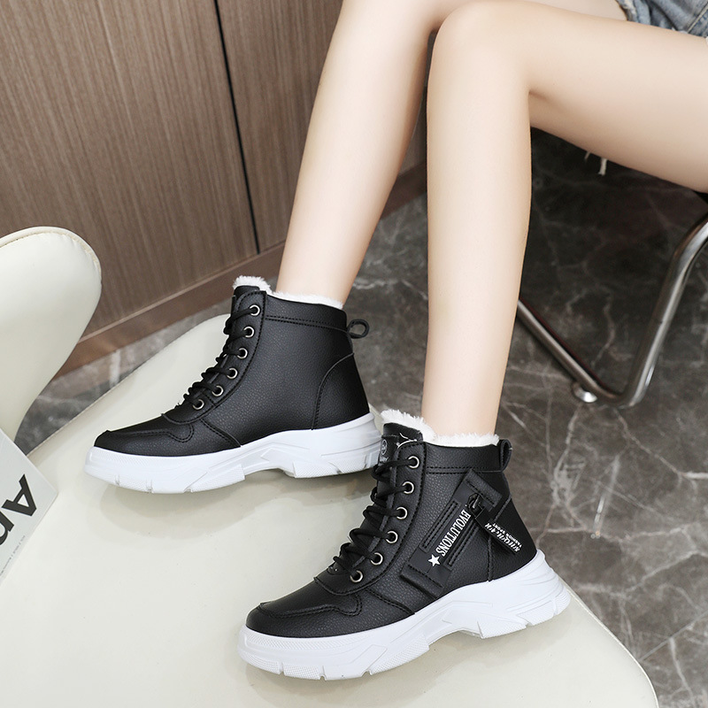 Luxury Boots Women's Trendy Martin Boots 2025 Winter New Arrival Non-slip Thick Sole Fleece-Lined Waterproof Heel Increasing Boots