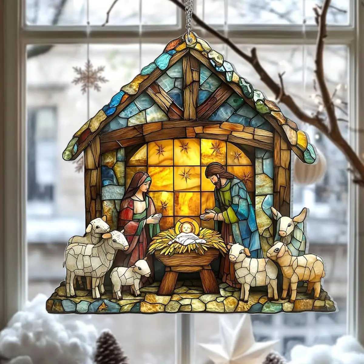 Nativity Scene Suncat Nativity Scene Stai Window Hanging Christmas Tree Nativity Hanging Religious Ornament H251129