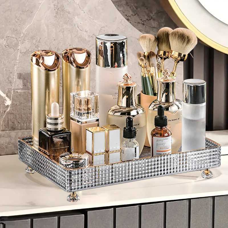 1Pc Cosmetic Storage Rack Desktop Bathroom Tray Perfume and Cosmetic Organization Rack Cosmetic Ring Storage Tray Home Decoration Bathroom Accessories