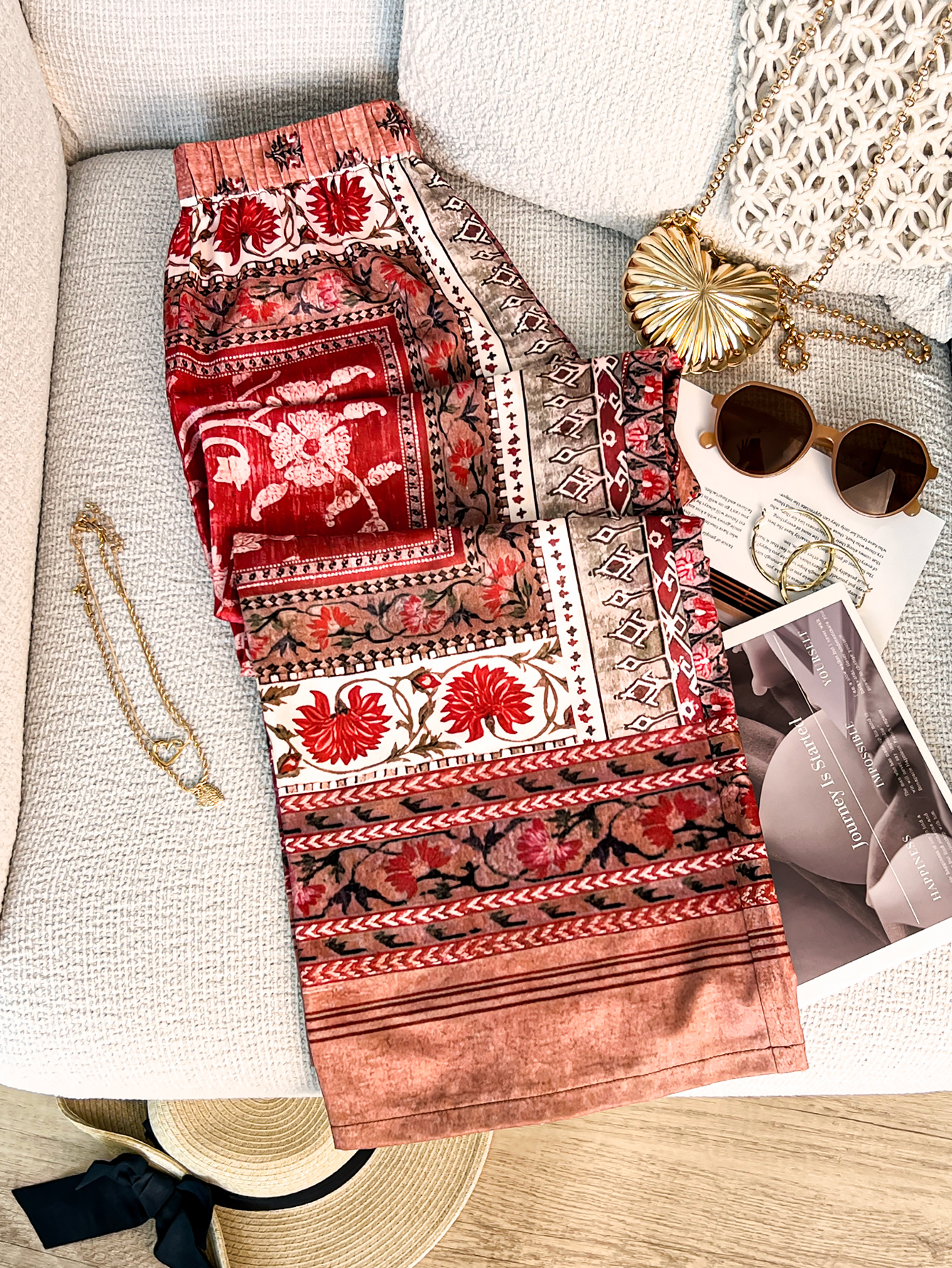 Women's Boho Digital Print Pants: Young Fashion Style, Casual Comfortable Loose-Fit Trousers with Floral Ethnic Pattern, Elastic Waist Daily Wear