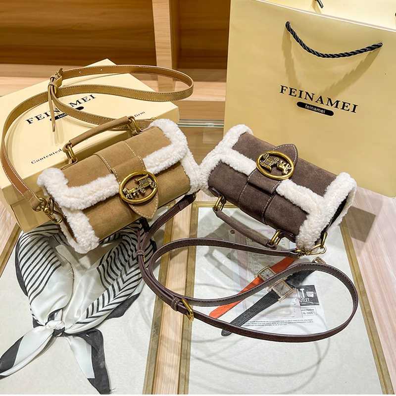 Luxury brand womens bag high-end designer 2024 new autumn and winter plush handbag single shoulder crossbody small square bag K251128