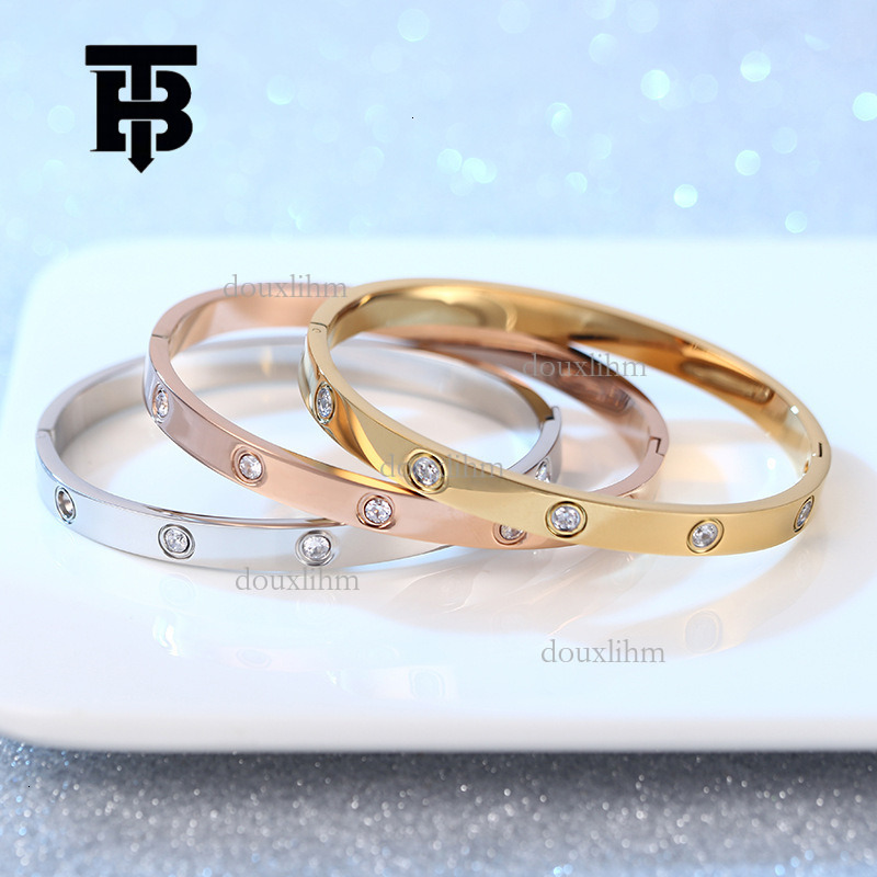 TB BHULAMTE Designer Fashion Titanium Steel Bracelet Luxury Simple Elegant High End Diamond Set Shining Ins Non Fading Rose Bracelet Jewelry Can Take  - view 3