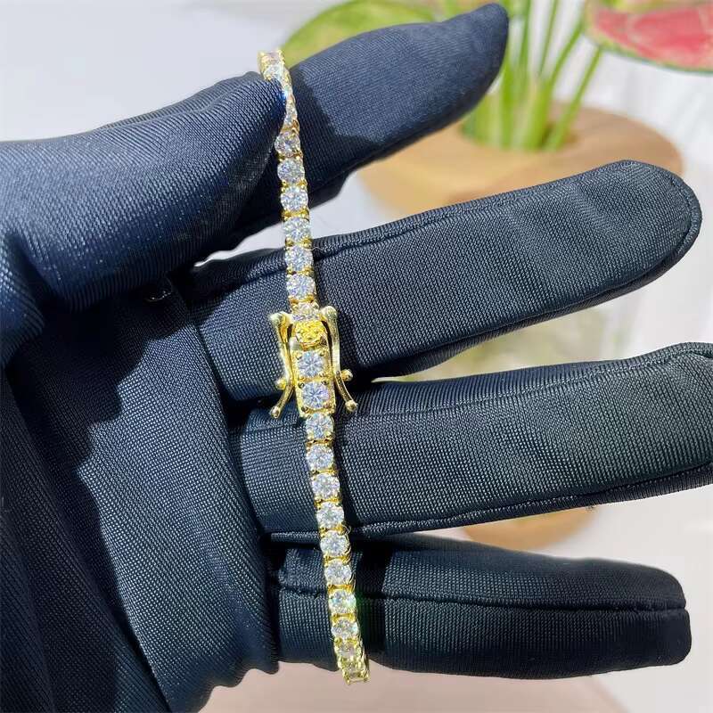 Iced Out Cuban Link 14K Gold Plated 925 Sterling Silver Fine Bracelets for Men Women