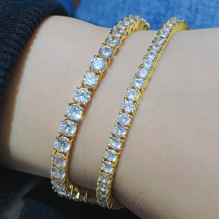 Classic Women Bracelets 3MM HandWork Setting Cubic Zirconia Plated Gold Jewelry Tennis Chain Bracelet for Men and Women