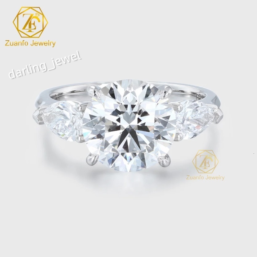 Classic 14K/18K Gold Jewelry Engagement Ring 8mm 2CT Round Shape Trilogy Moissanite Ring Moissanite Ring for Women