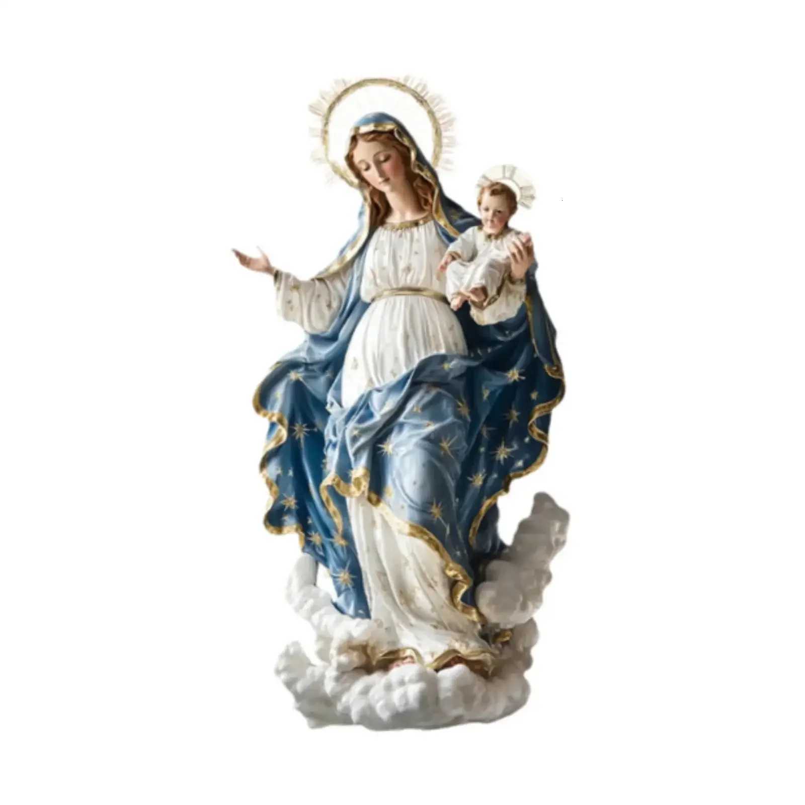 Blessed Mary Figurine Christmas Scene Decorative with Child Jesus Tabletop H251129