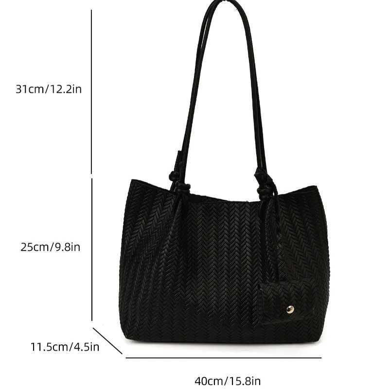 Woven PU Leather Shoulder Bag with Purse Luxury Shoulder Bag Trendy Tote Handbag Large Capacity Commute Bags for Women K251128