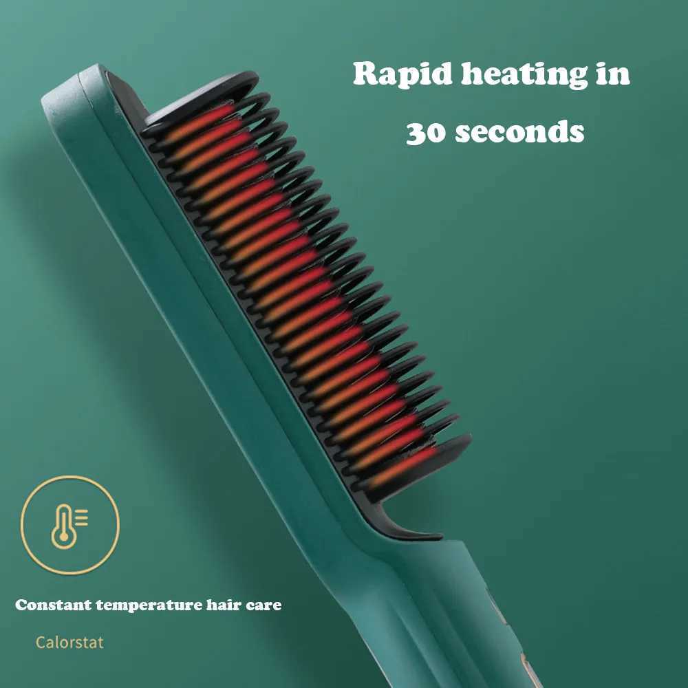 2-in-1 Hair Straightening Brush with LCD Display Negative Ion Smoothing Hot Comb for Curling And StraighteningT251129