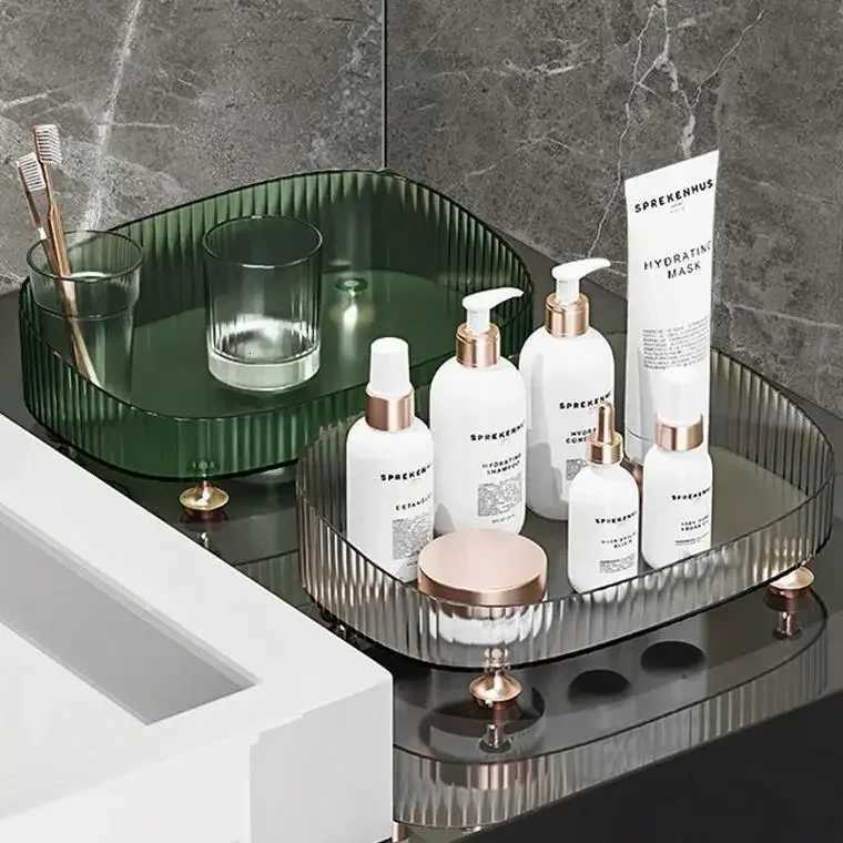 Bathroom Vanity Tray Large Capacity Perfume Organizer for Dresser Clear Desktop Storage Box for Lotion Bottle Cosmetics Skincare Y251129