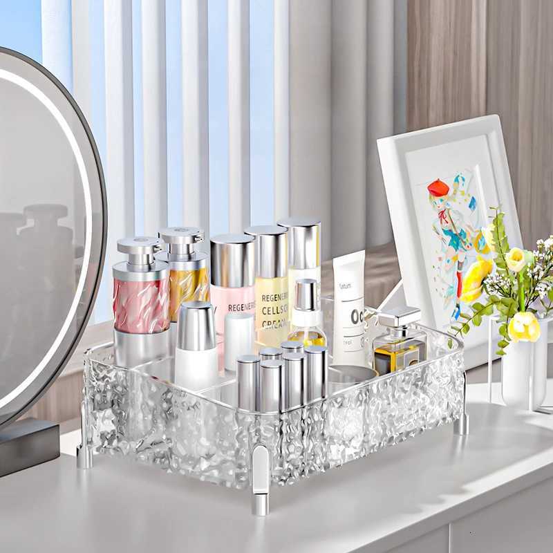 Glacier-print Desktop Makeup Organizer with Legs Clear Lipstick Split Vanity Storage PET Organizer Makeup Organizer Box Y251129