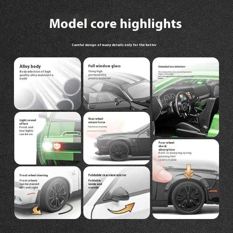 122 Dodge Challenger Redeye Hellcat Super Muscle Sports Car Alloy Metal Diecast Car Model Sound Light Collection Hobbies Gift J251129