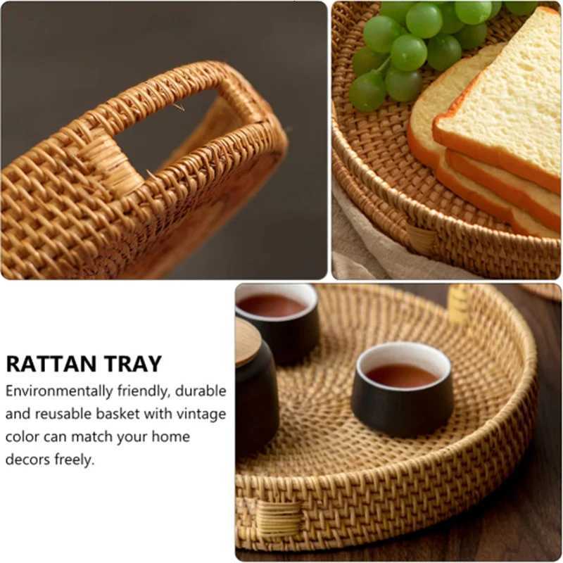 Eco Firendly Rattan Storage Tray Handwoven er Basket Bread Snack Food Plate Fruit Cake Platter Dinner Serving Tray Tea Tray Y251129