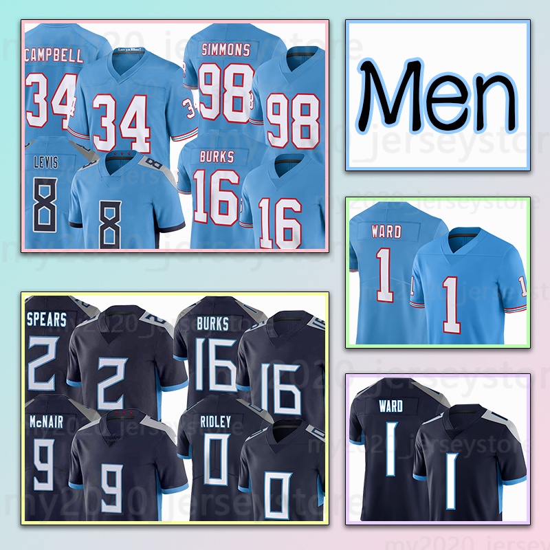 1 Cameron Ward Football Jersey 98 Jeffery Simmons 20 Tony Pollard 34 Earl Campbell 0 Ridley 27 Eddie George 16 Treylon Burks 55 JC Latham Colton Dowell Peter Skoronski
