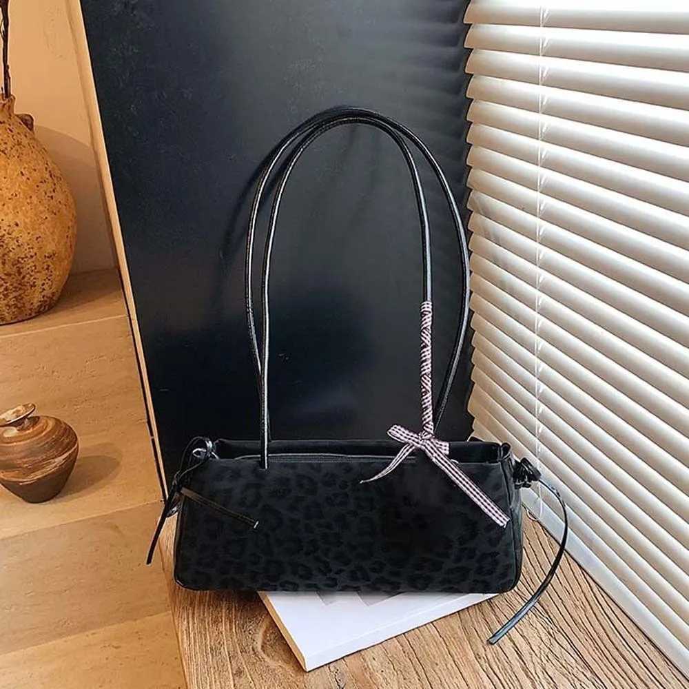 Sweet French Stick Handbag Bow Ribbon Large Capacity Leopard Print Underarm Bags Korean Style Waterproof PU Shoulder Bag Work K251128