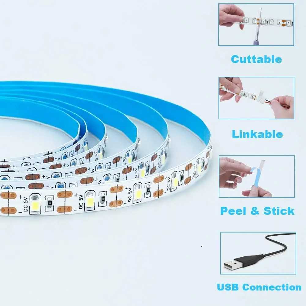 DC 5V USB LED Strips 2835 White Warm White LED Strip Light TV Background Lighting Tape Home Decor Lamp 1- 5m LED String Light M251129
