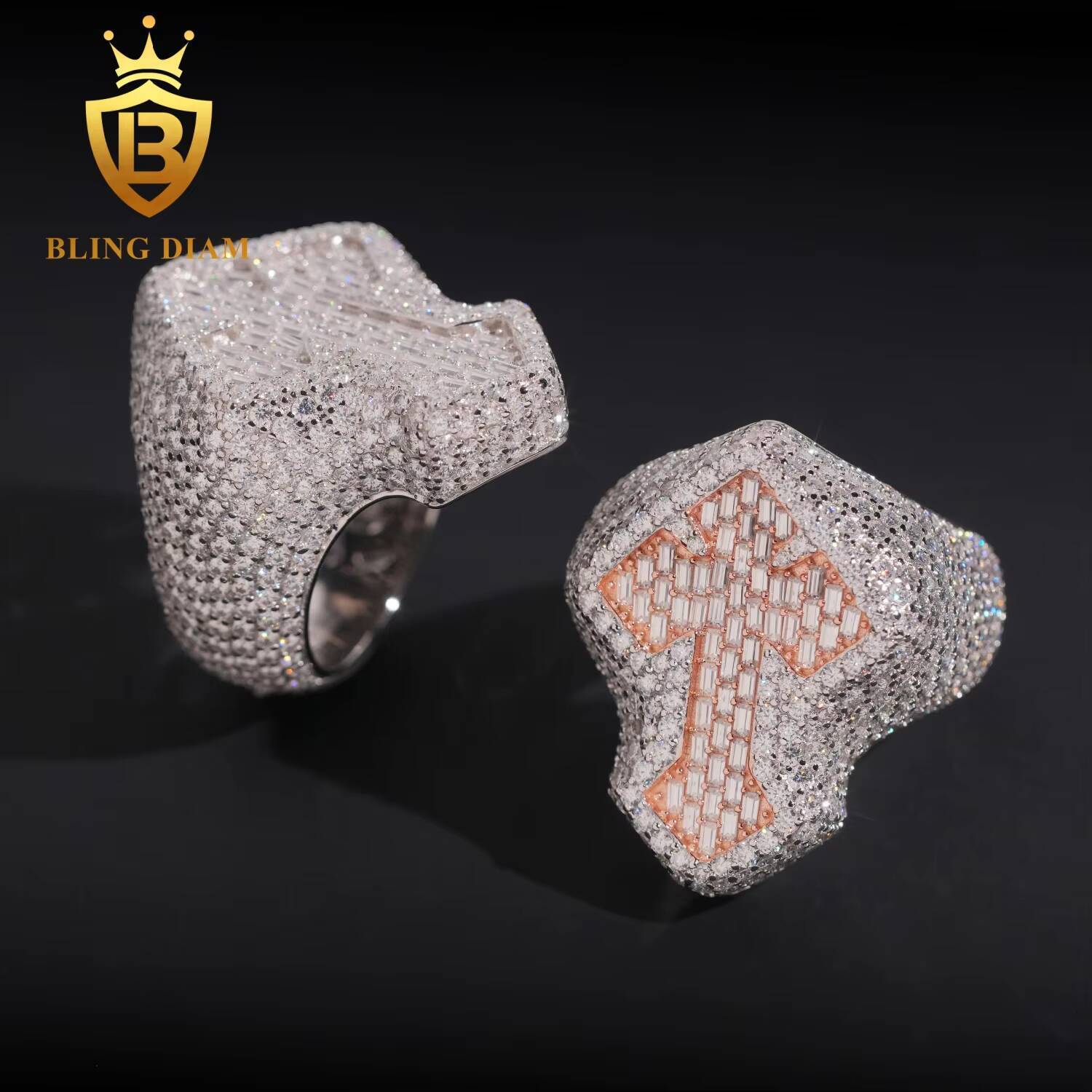 Wholesale Price Hip Hop Jewelry Vvs Moissanite Diamond Iced Out Rings 925 Sterling Silver Fashion Cross Rings for Men