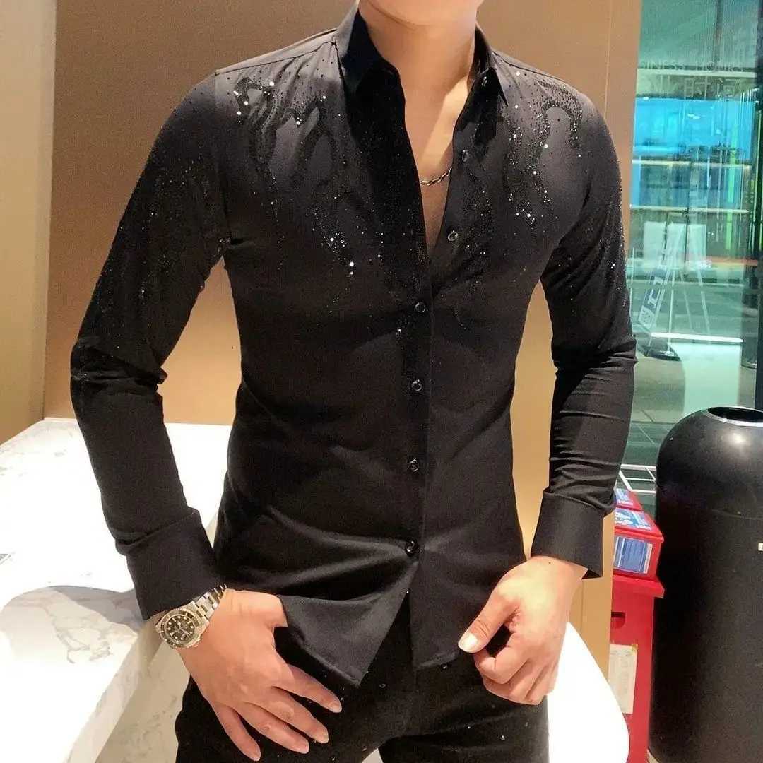 Fashion Hot Drill Designer Mens Casual Single Breasted Shirt Turn-down Collar Spring Autumn Clothing Elegant Mens ShirtsW251129 - view 4