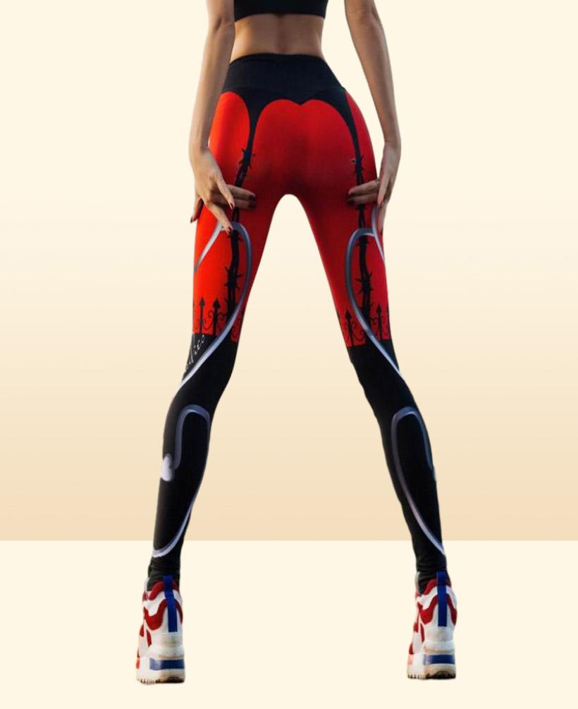 Women039s Leggings Kaminsky Casual Printed Women Push Up High Waist Femme Elastic Workout Trousers Red Heart6071117