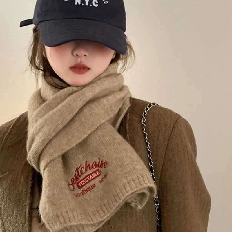 Winter Warm Scarf For Women Fashion Letter Knitted Wool Yarn Neckerchief Muffler Female Shawl Neck WrapsJ251129