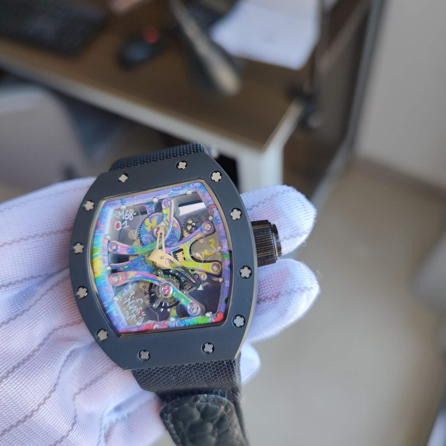 high quality automatic graffiti man watch mens wristwatch 68-01 Cyril Phan Aka Kongo Colorful Skeleton Dial waterproof cool designer fashion sport casual
