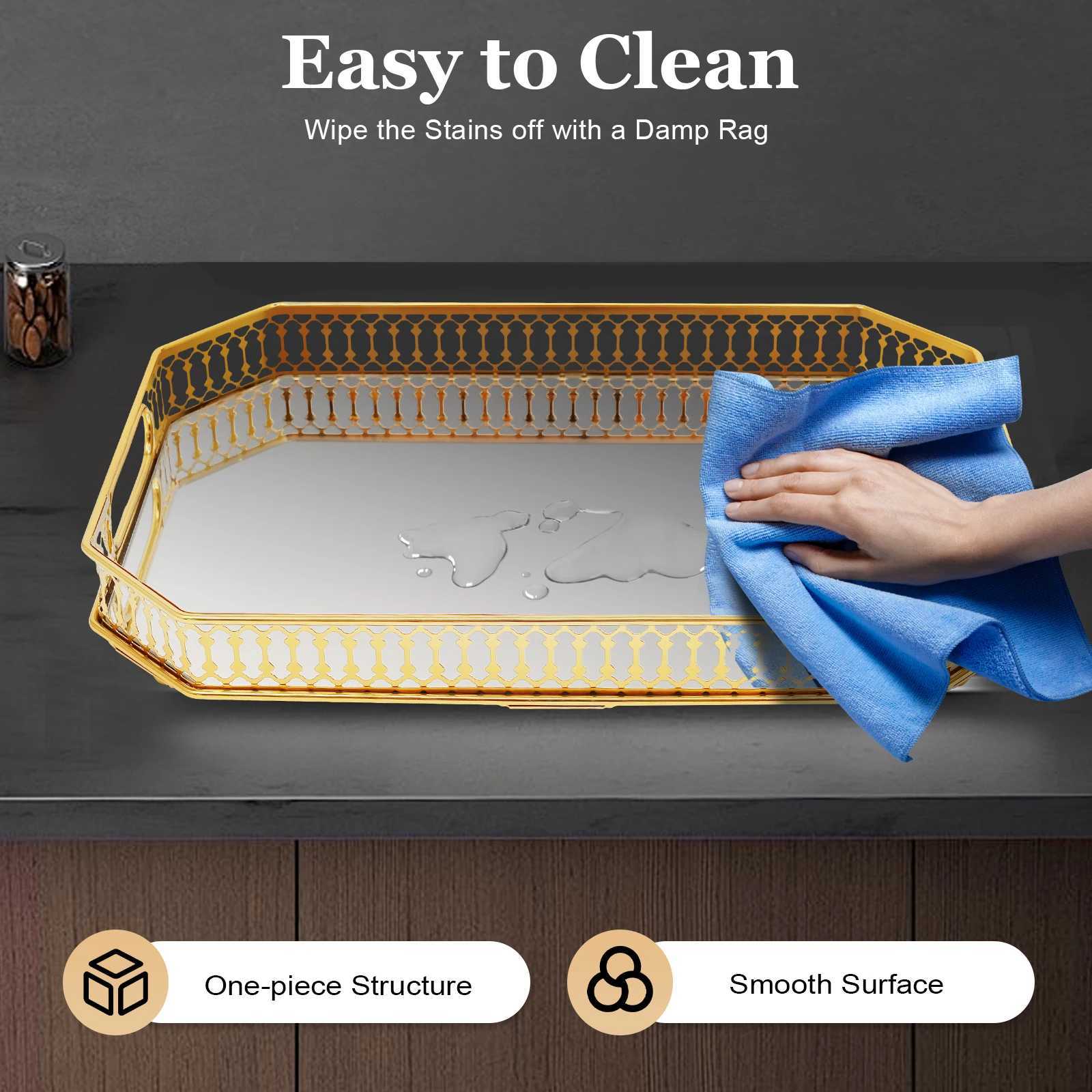 Gold Decorative Tray Rectangular Desktop Serving Vanity Tray Modern Iron Glass Electroplated Tabletop Home Decorative Tray Y251129