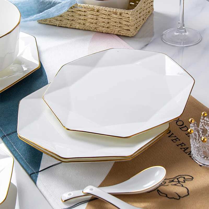 Luxury Phn Penh Creative Octagonal Steak Flat Plate Light Luxury Bone Tableware Western Dinner Plate Household Dinner Plates Y251129