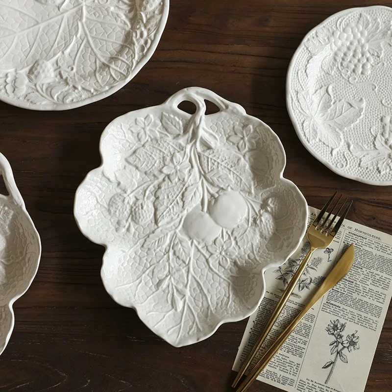 Luxury e White Flowers Dining Plate Retro French Style Ceramic Plates Light Luxury Household Salads Desserts Plate Tableware Y251129