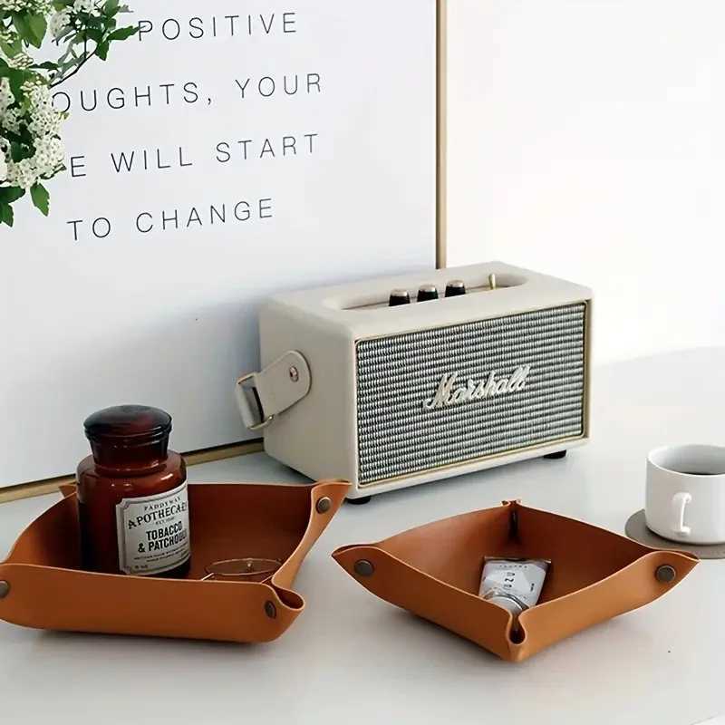 1PC 25X25CM Leather Tray Foldable Table Storage Box Jewelry Key Coin Desk Top Organizer Entryway Nightstand Home Decoration Y251129