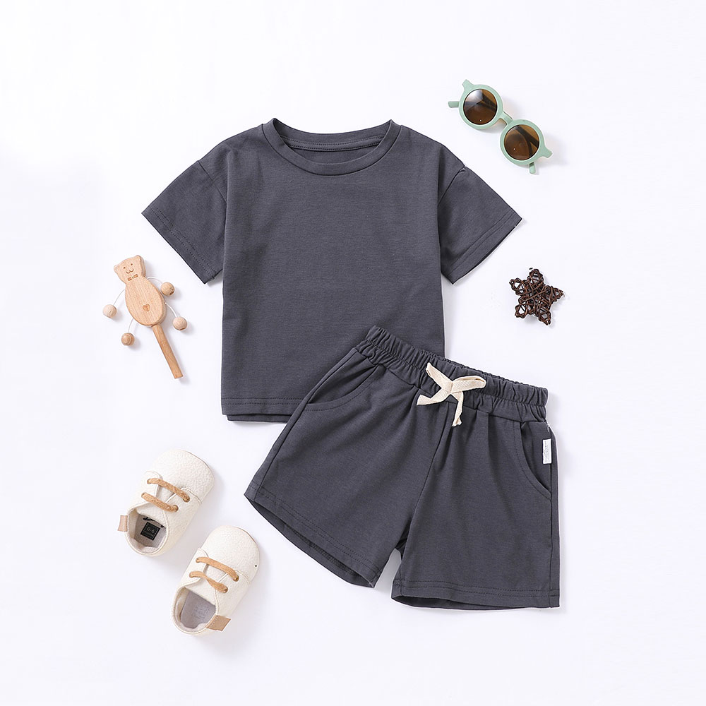 Luxury children's outfit set for summer boys and girls, high-quality sportswear set, solid color short sleeved cotton T-shirt two-piece set, 80cm