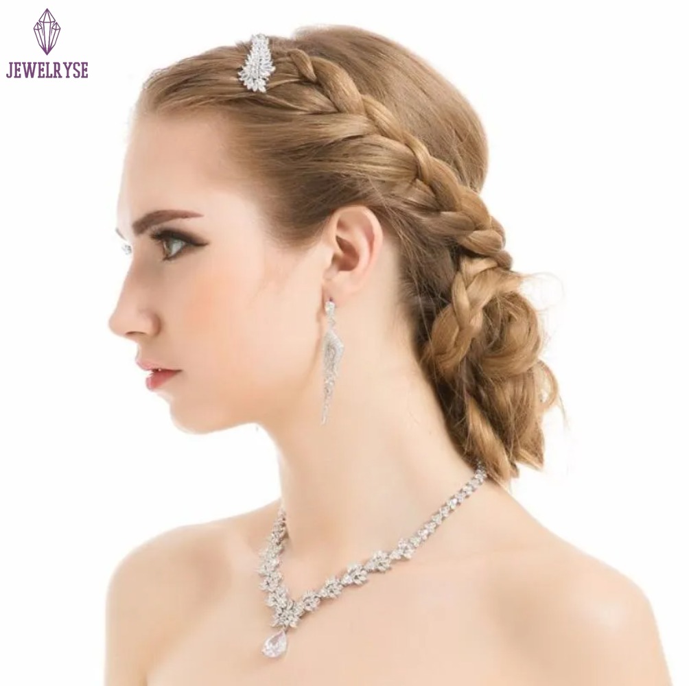 Top Sell Wedding Jewelry Set Luxury Jewelry 18k White Gold Fill Water Drop 5A Cubic Zircon CZ Diamond Dangle Earring Flower Necklace Gift