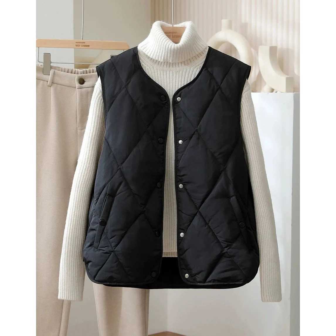 Lazy Wind Female Loose Puffer Sleeveless Jacket Autumn Ladies Waistcoat Korean Women Fashion Thin Down Cotton Vest CoatT251129