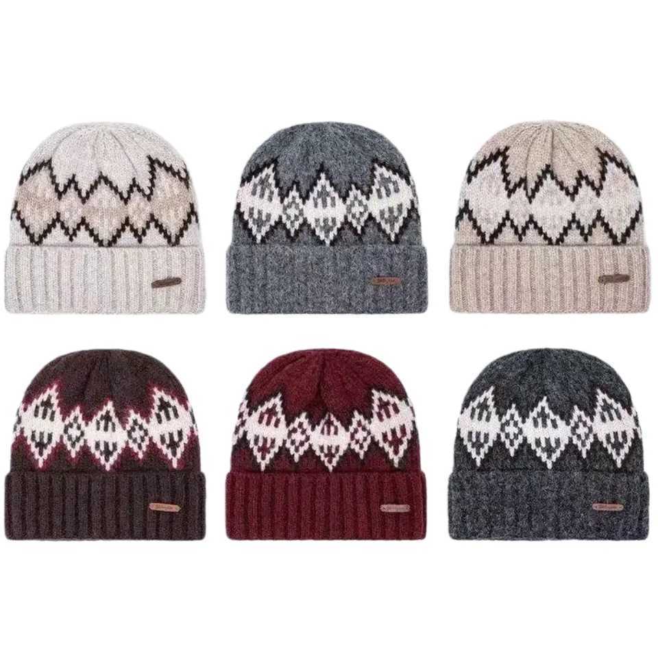 Unisex Fair Isle Style Slouchy Winter Hats Fashion Couple Beanies Casual Rhomb Pattern Decor Winter Knitted Hats For Men WomenXJ251129