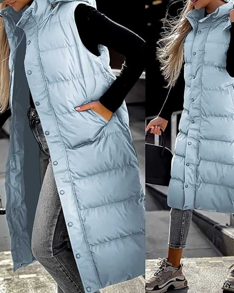 Hooded Zipper Jacket Women Oversize Waistcoat Winter Outerwear Hooded Parka Fashion Quilted Vest CasualT251129