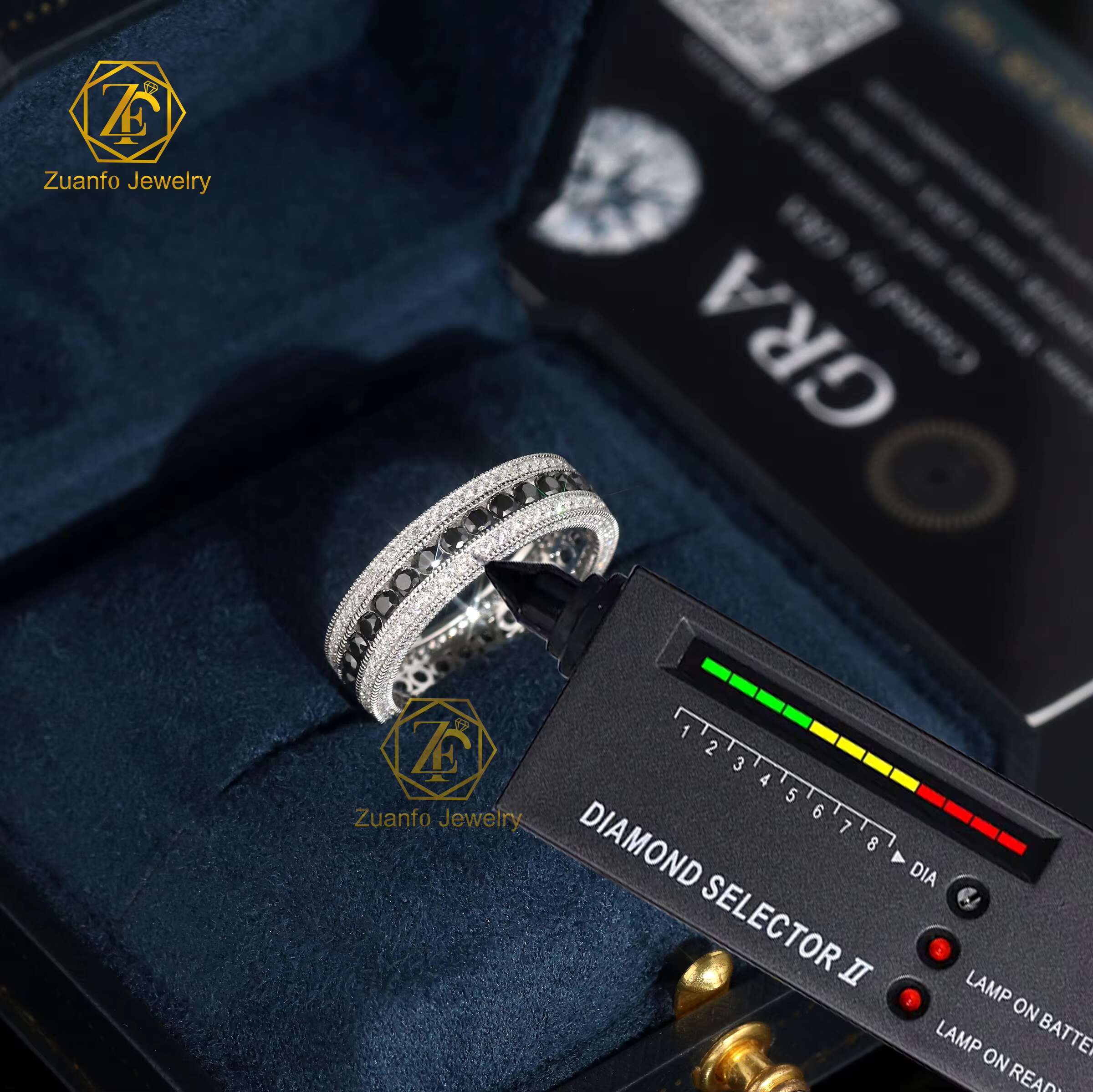 Customized 14K White Gold Hiphop Eternity Band Ring VVS Cut Moissanite Diamond Available in White and Black Colors