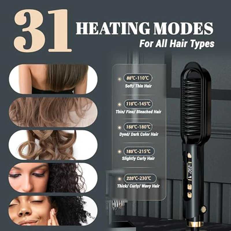 Portable 2 in 1 Hair Straightener Comb Flat Iron Hot Comb Ceramic Negative Ion Hair Straightener Brush for Home SalonT251129