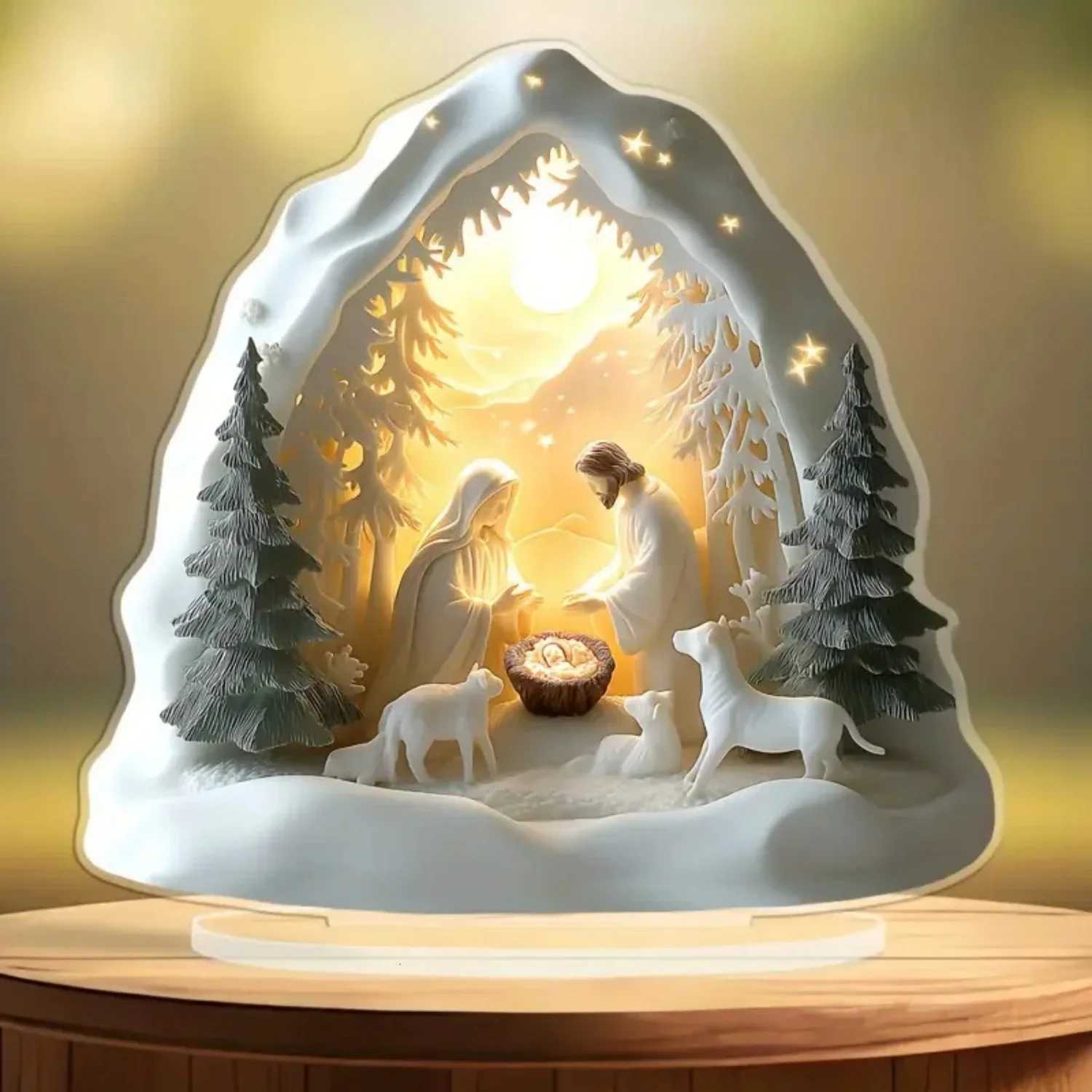 Nativity Scene White 2D Flat Jesus Acrylic Tabletop Decor HeOffCaferoStu Desktop Ornament Religion Kit H251129