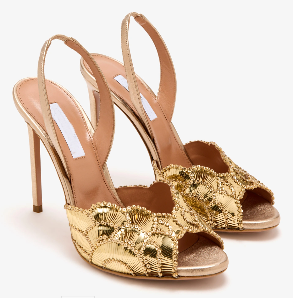 Summer Luxury Brands Ce Soir Sandals Shoes For Women Sequins & Crystals embellished Scalloped Metallic Lady High Heels Elegant Wedding Party Dress